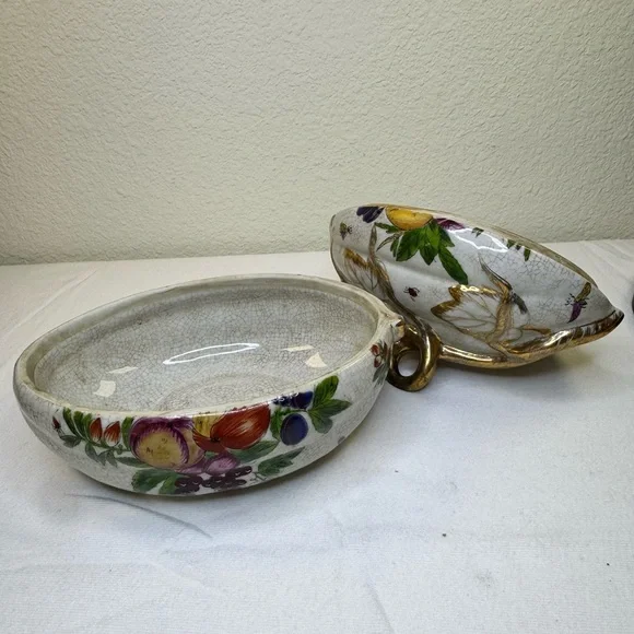 Vintage 1897 Hand Painted United Wilson Fruit Harvest Oval Lidded Dish